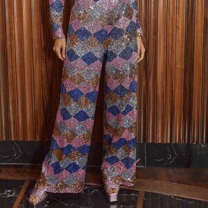 NWT Lisou Lola Diamond Sequin Trousers in Pink and Blue  UK Size 12 = US Size 8